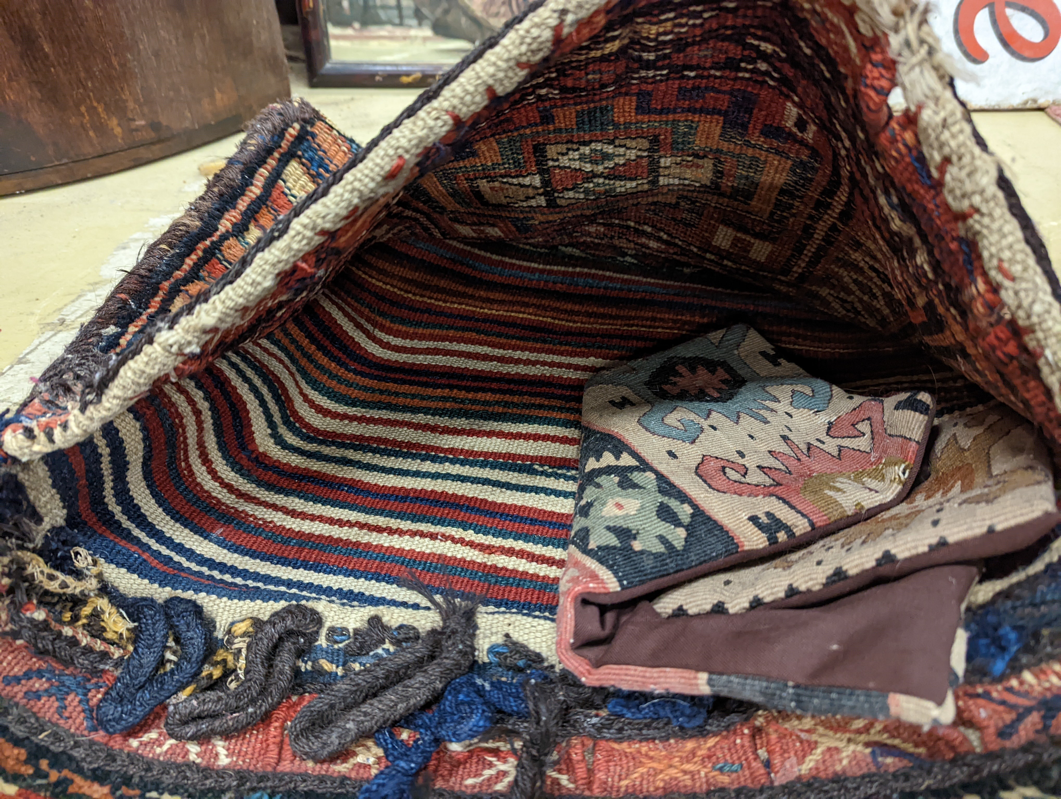 A Caucasian saddlebag, 86 x 59cm and cushion